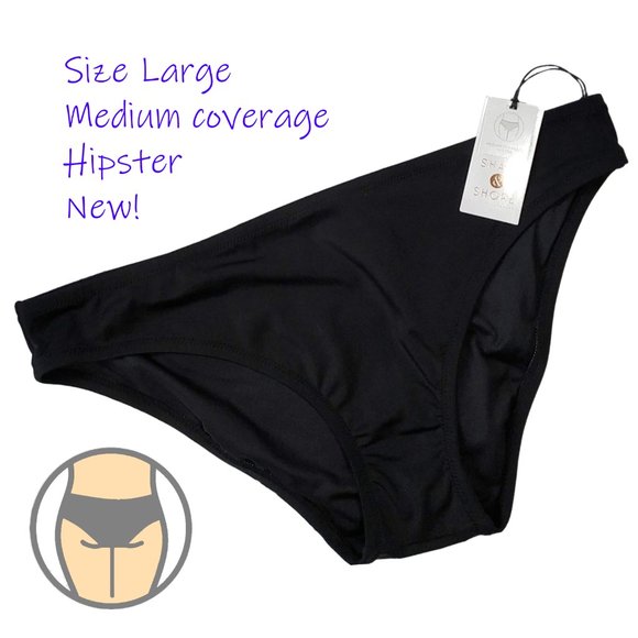 SHADE & SHORE NWT Black Hipster Bikini Bottoms sz Large L Swimwear - Picture 1 of 2
